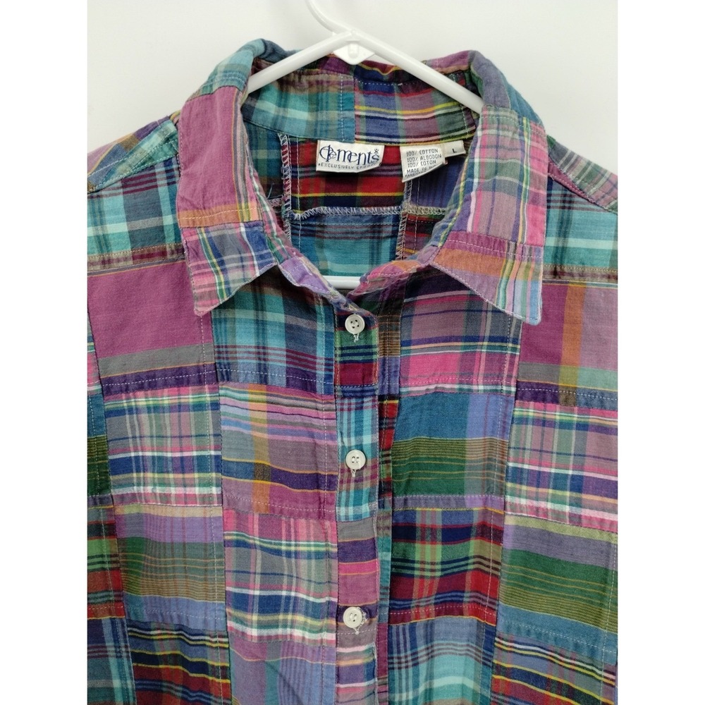 VTG‎ Elements Spiegel Patchwork Plaid Button Up Shirt Women's Size Large Cotton - Picture 2 of 8